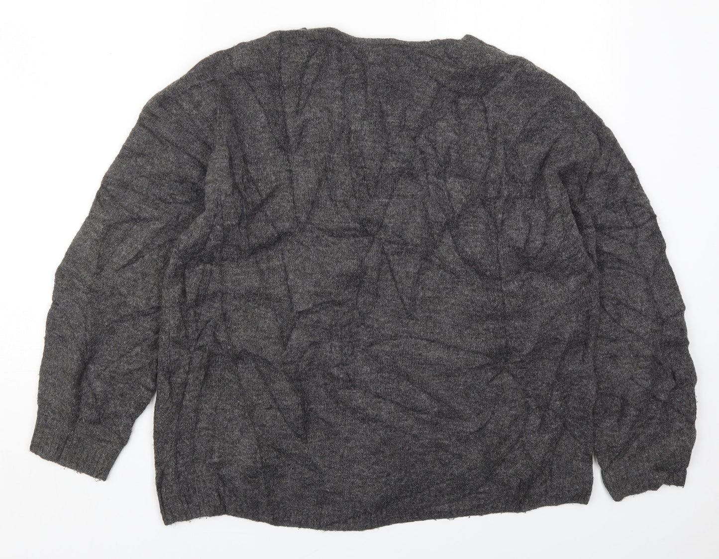 H&M Womens Grey V-Neck  Acrylic Pullover Jumper Size S