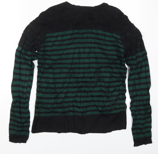 Warehouse Womens Green Round Neck Striped Viscose Pullover Jumper Size 10