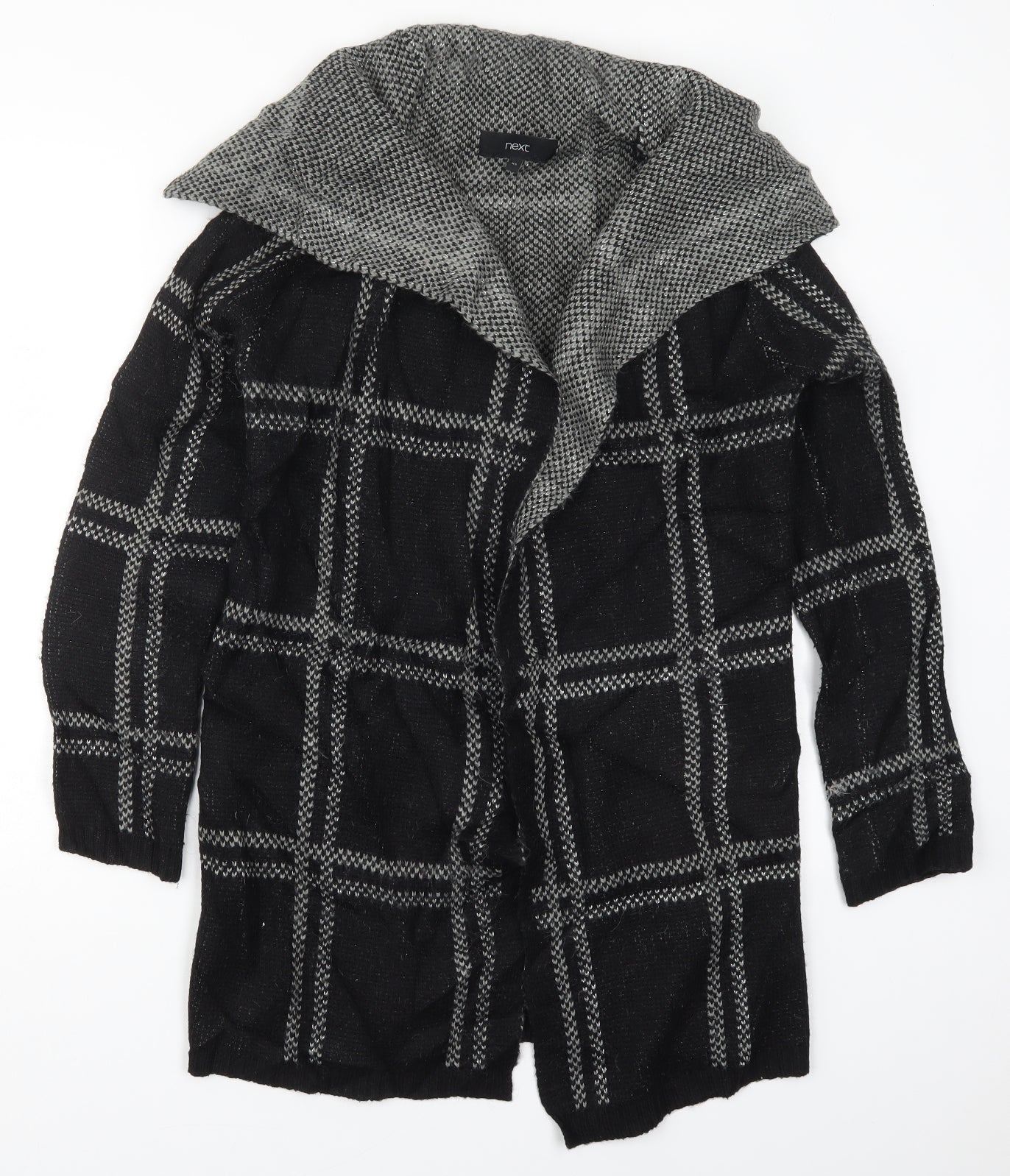 NEXT Womens Black Collared Check Acrylic Cardigan Jumper Size XS