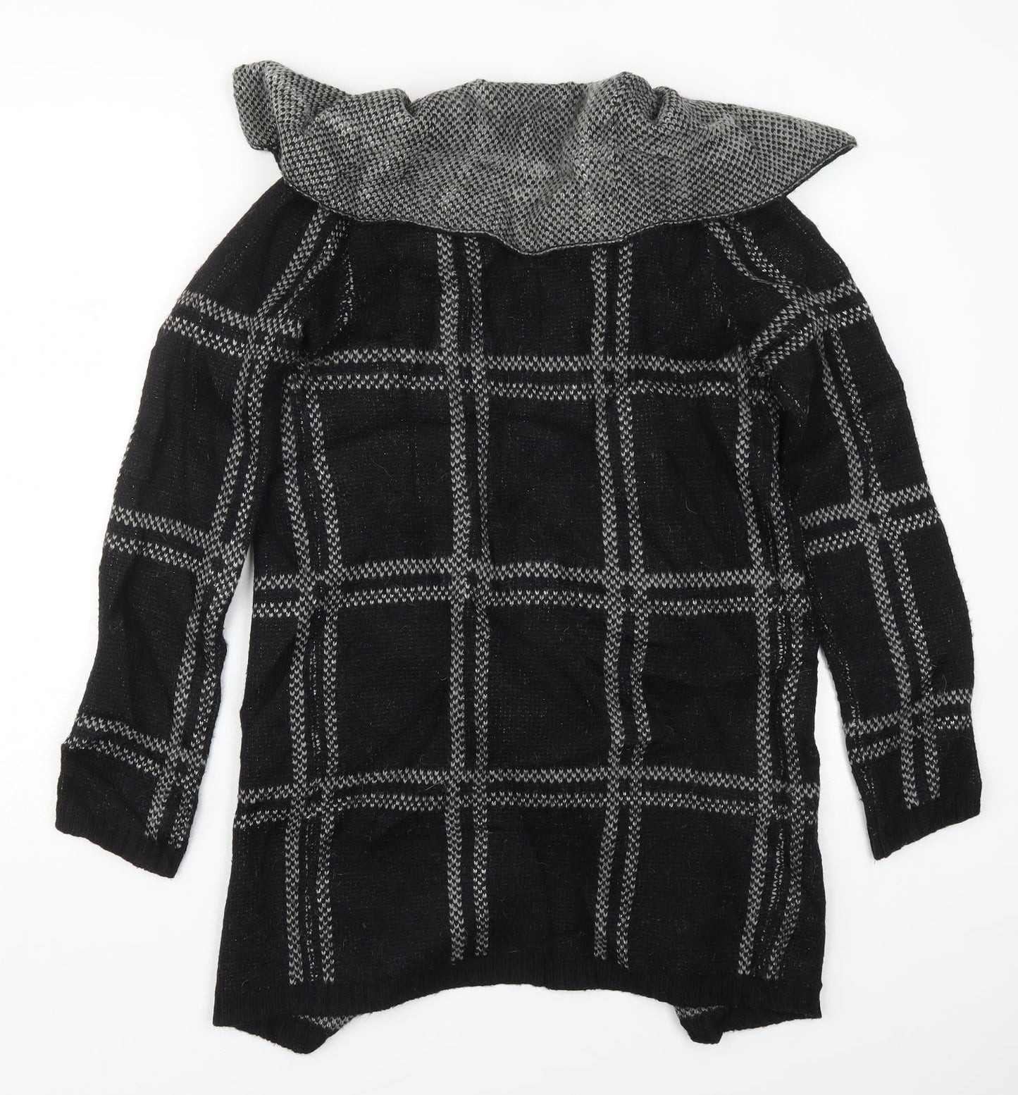 NEXT Womens Black Collared Check Acrylic Cardigan Jumper Size XS