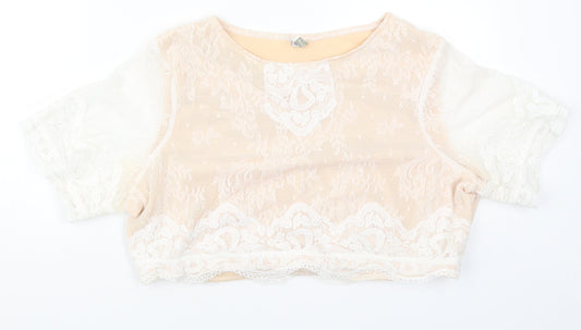 Polly Womens Beige  Polyester Cropped T-Shirt Size 18 Round Neck