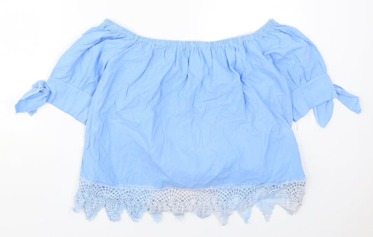 Fashion Womens Blue  Cotton Basic Blouse Size 2XL Off the Shoulder