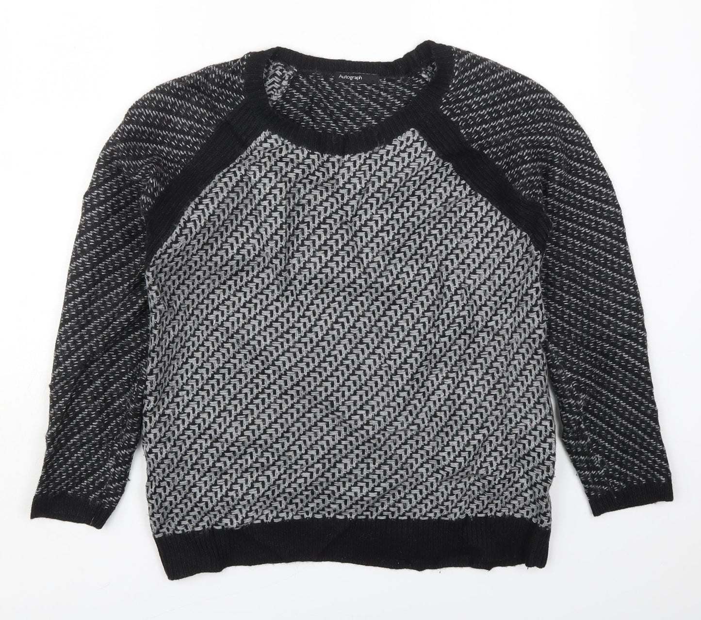 Marks and Spencer Womens Grey Round Neck Geometric Acrylic Pullover Jumper Size 10