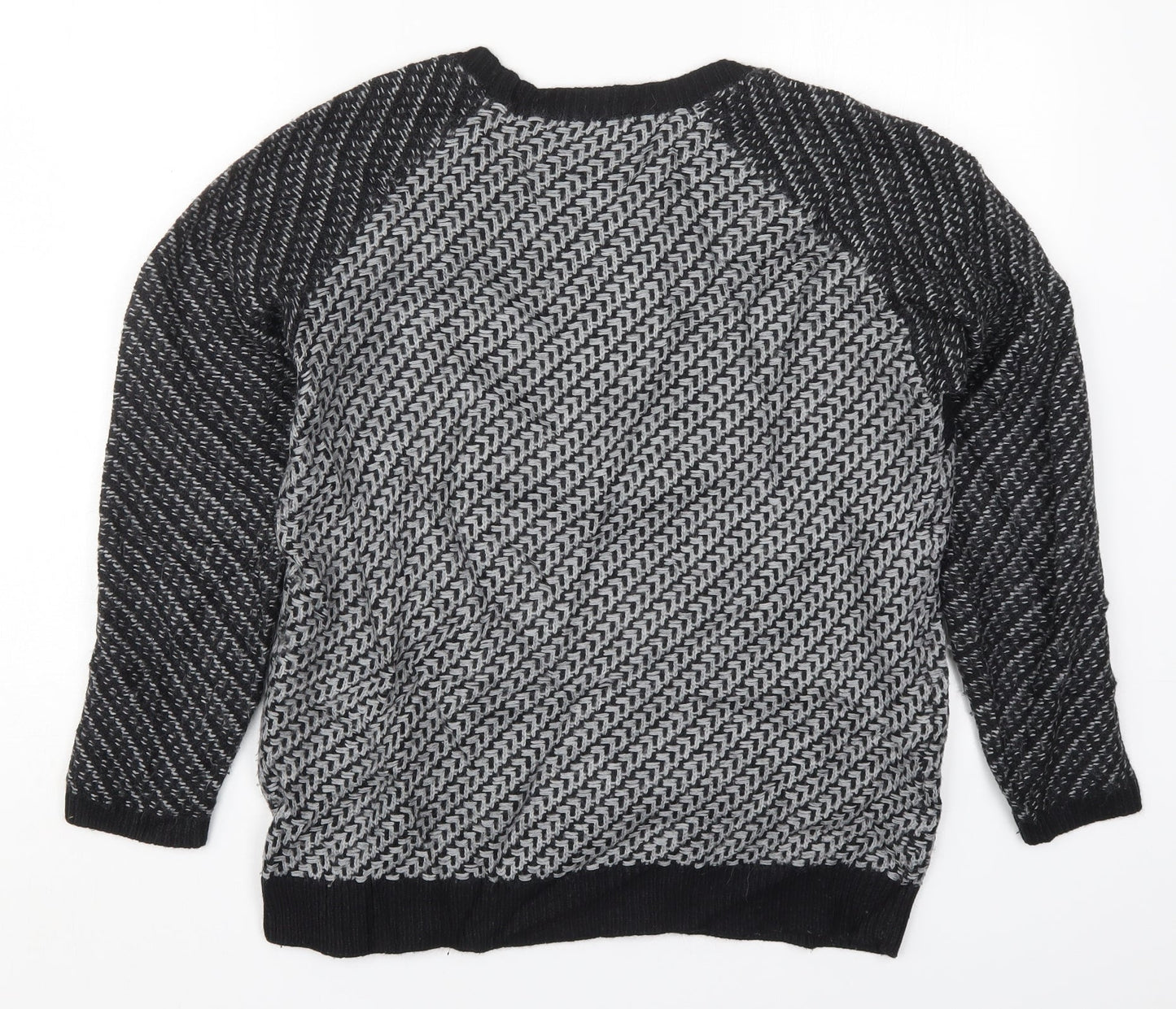 Marks and Spencer Womens Grey Round Neck Geometric Acrylic Pullover Jumper Size 10