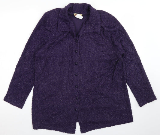 Kim Company Womens Purple Collared  Nylon Cardigan Jumper Size L