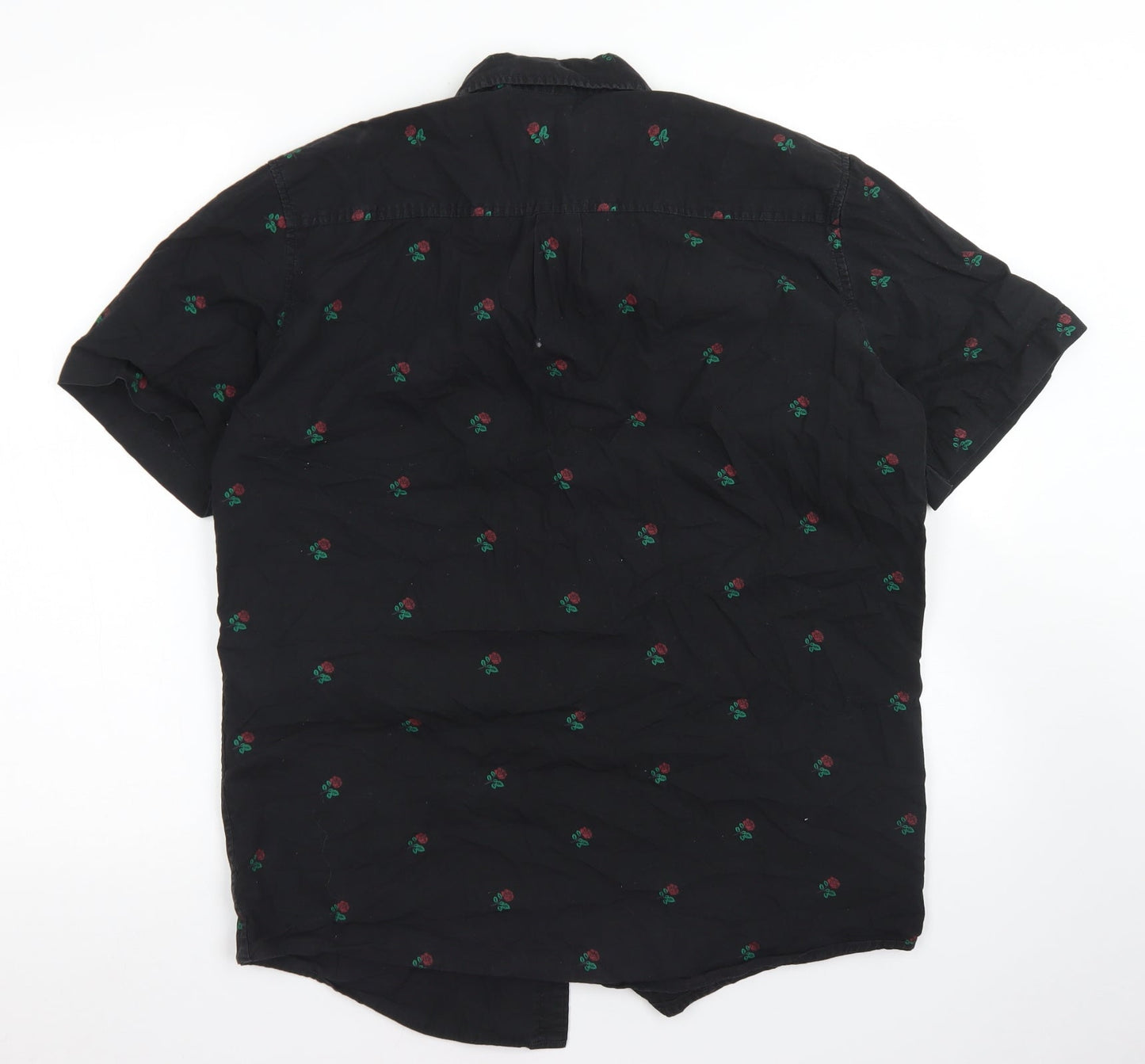 Moah Mens Black Floral Cotton  Button-Up Size L Collared Button