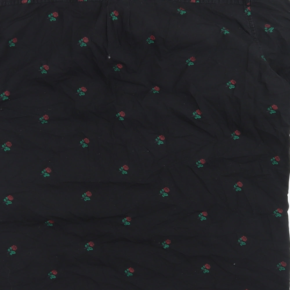 Moah Mens Black Floral Cotton  Button-Up Size L Collared Button
