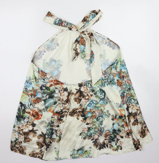 Layers Womens Ivory Floral Polyester Basic Blouse Size M Halter