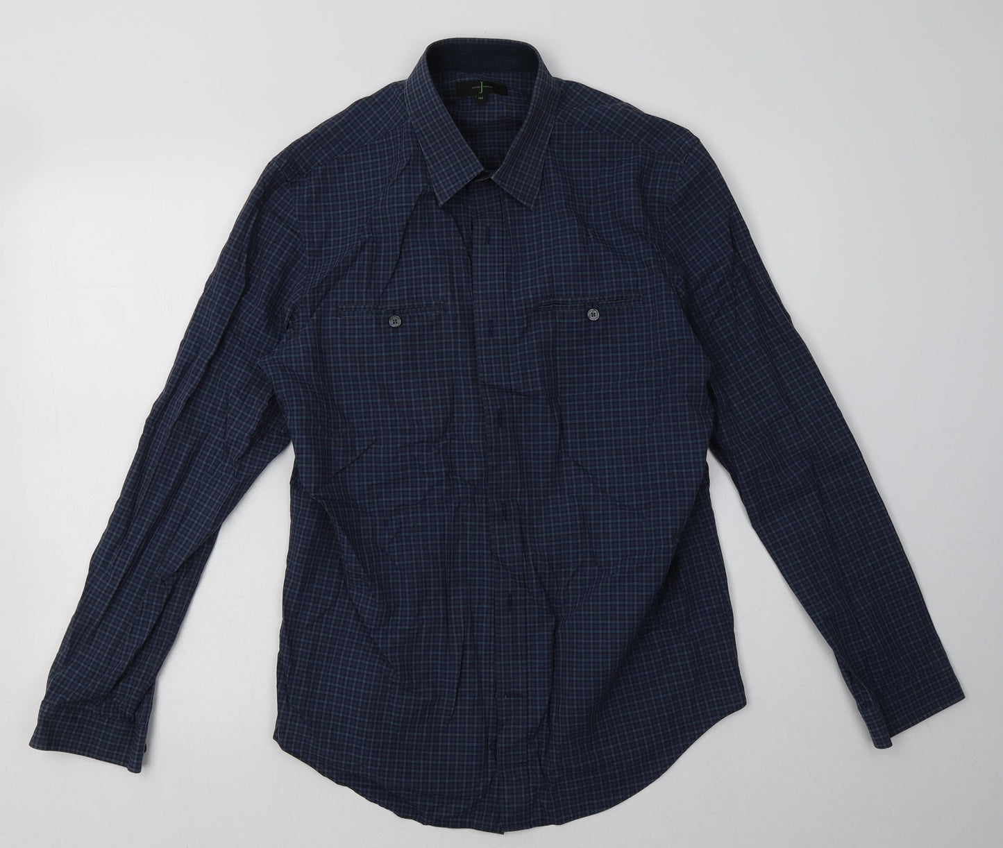 Debenhams Mens Blue Check Cotton  Button-Up Size M Collared Button
