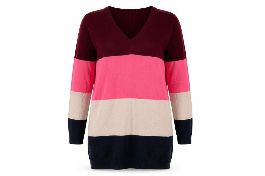 Marks and Spencer Womens Multicoloured Striped Acrylic Jumper Dress  Size 10  V-Neck Pullover