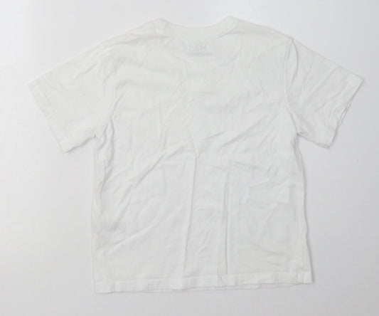Marks and Spencer Girls White  Cotton Basic T-Shirt Size 8-9 Years Crew Neck Pullover