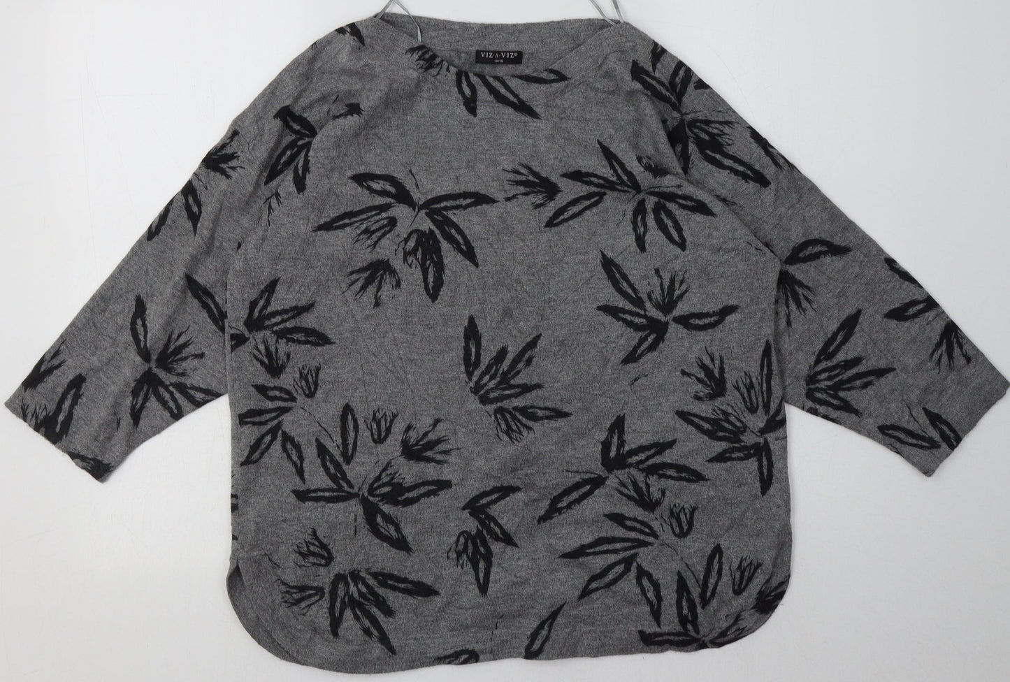Viz a Viz Womens Grey Floral Polyester Pullover Sweatshirt Size 14  Pullover