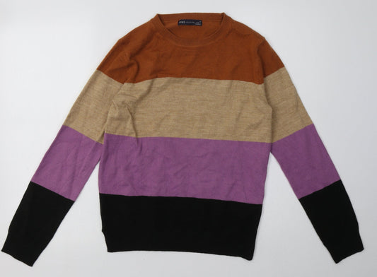 Marks and Spencer Womens Multicoloured Striped Acrylic Pullover Sweatshirt Size 8  Pullover
