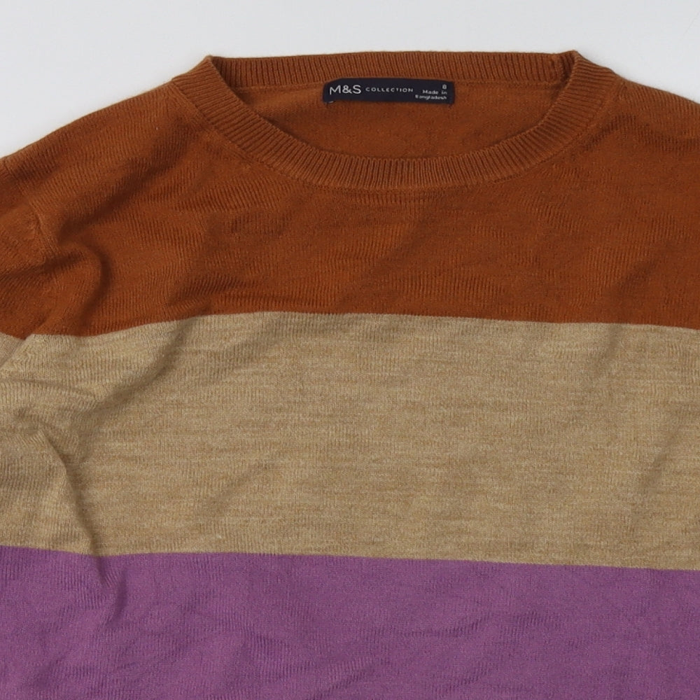 Marks and Spencer Womens Multicoloured Striped Acrylic Pullover Sweatshirt Size 8  Pullover