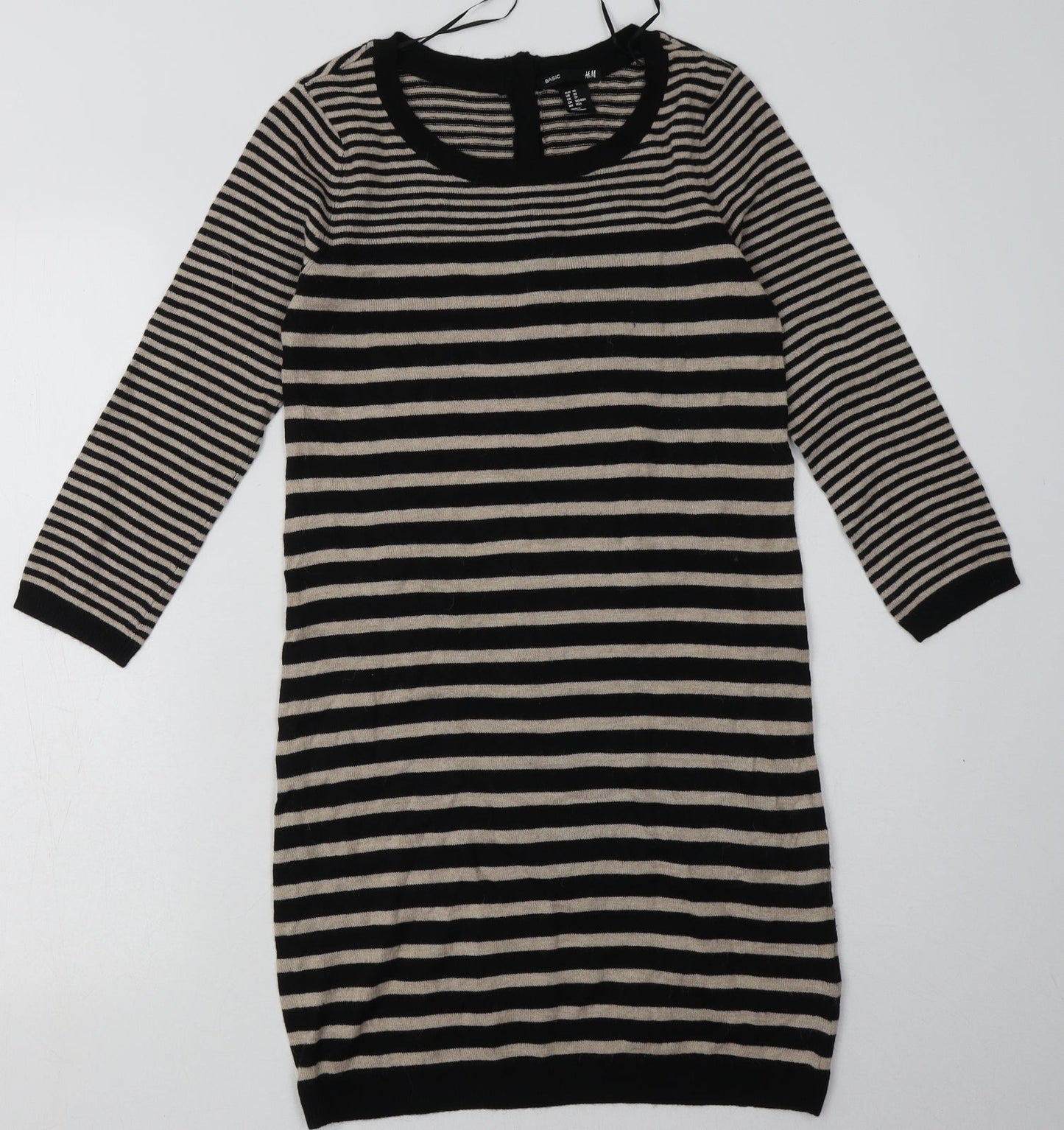 H&M Womens Brown Striped Polyamide Jumper Dress  Size XS  Crew Neck Button
