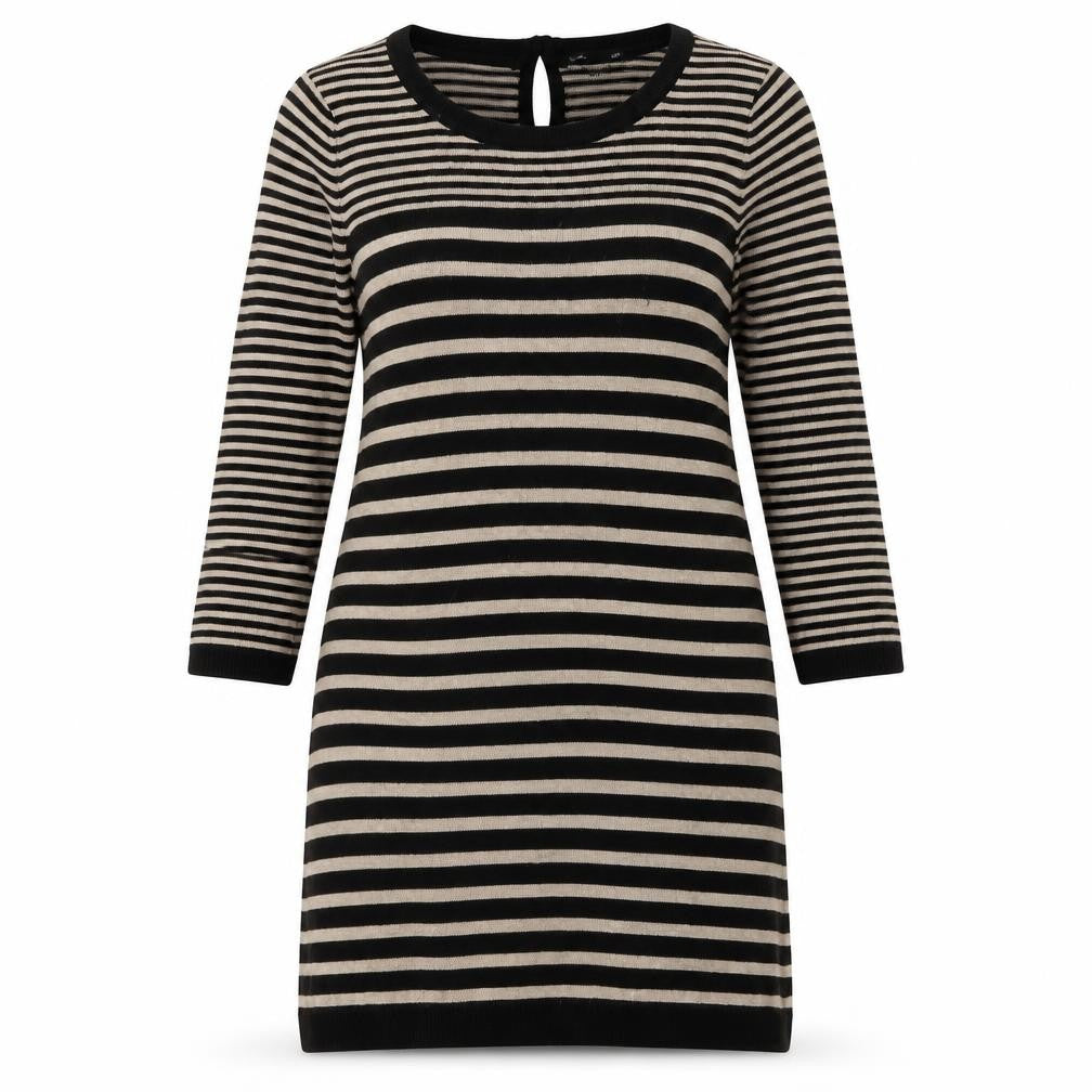 H&M Womens Brown Striped Polyamide Jumper Dress  Size XS  Crew Neck Button
