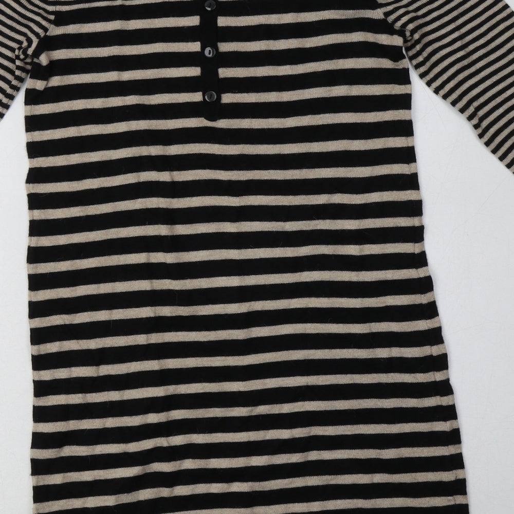 H&M Womens Brown Striped Polyamide Jumper Dress  Size XS  Crew Neck Button