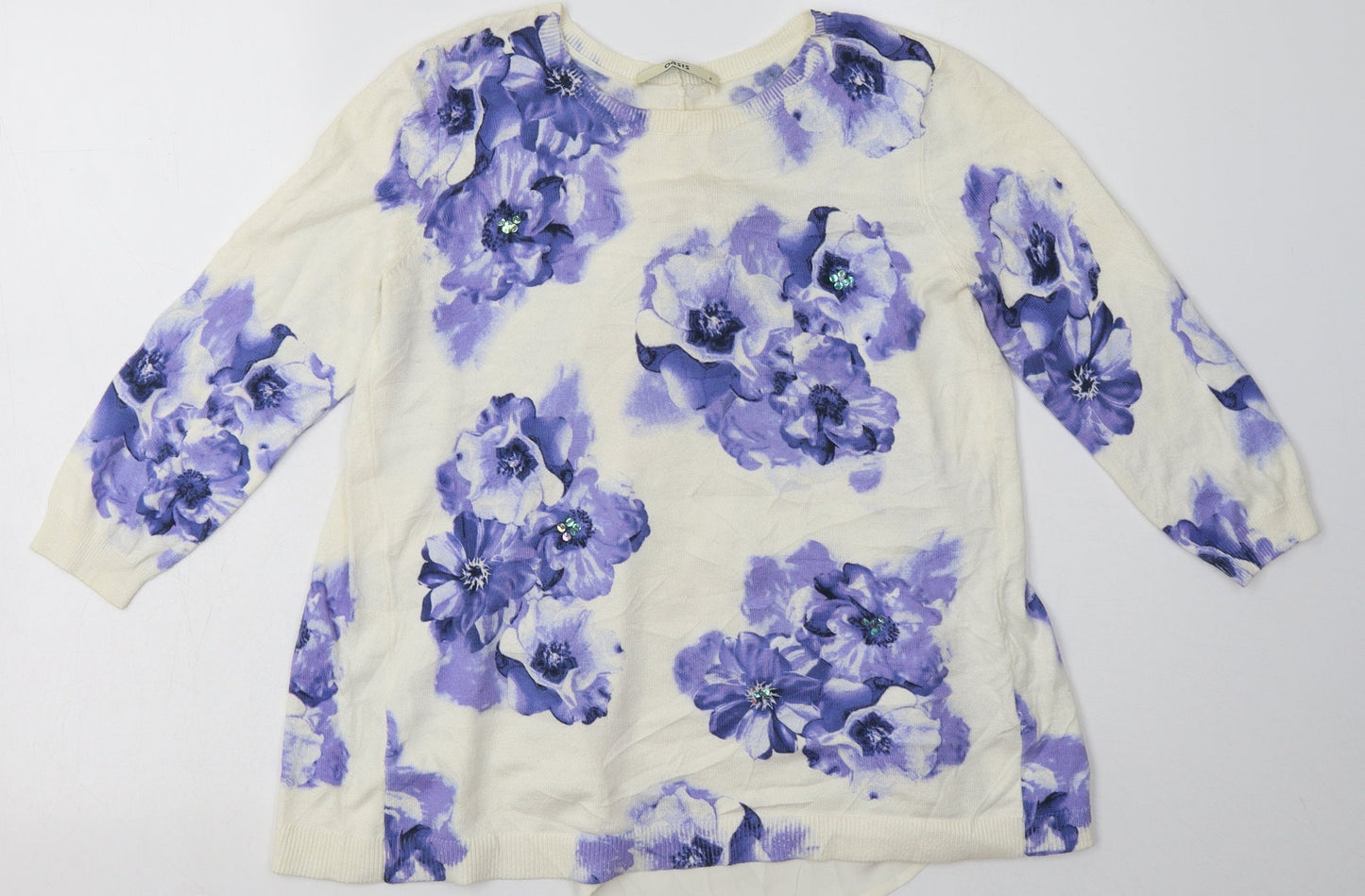 Oasis Womens Purple Floral Cotton Pullover Sweatshirt Size S  Pullover
