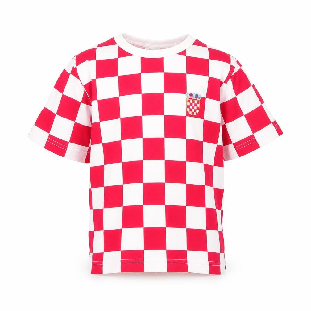 Nipcom Boys Red Check Cotton Basic T-Shirt Size 8 Years Round Neck