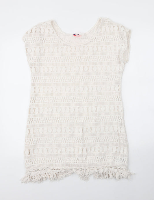 Stella & Dot Womens White  Cotton Shift  Size M  Round Neck