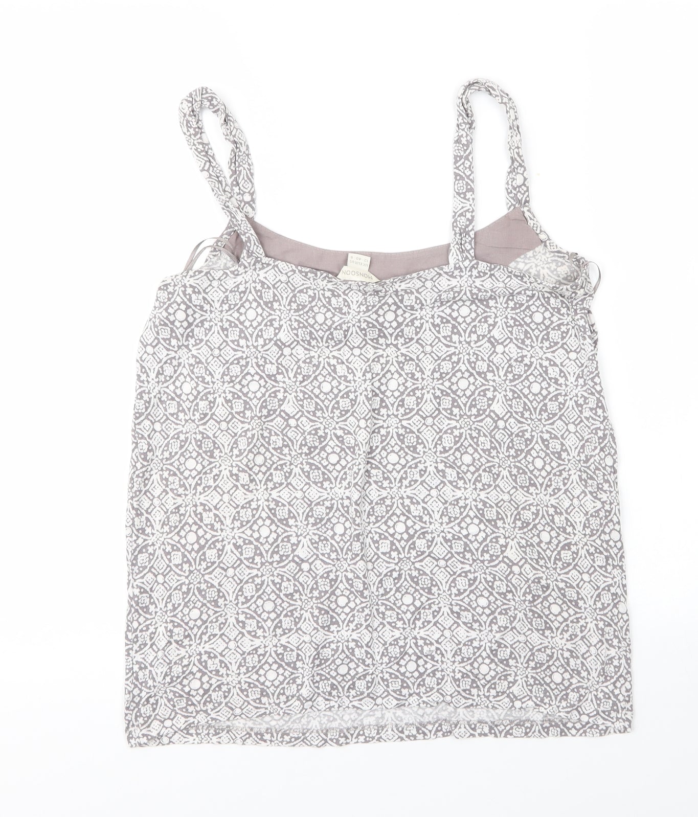 Monsoon Womens Grey Geometric Viscose Camisole Blouse Size 12 Round Neck
