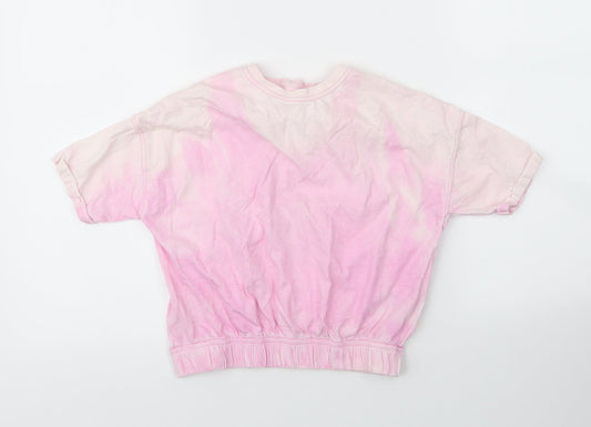 NEXT Girls Pink  Cotton Basic T-Shirt Size 6 Years Round Neck  - Tie Dye Pattern