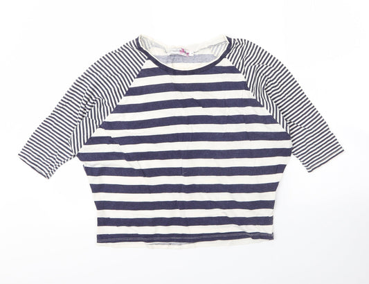 Internationale Womens Blue Striped Cotton Basic T-Shirt Size 8 Round Neck