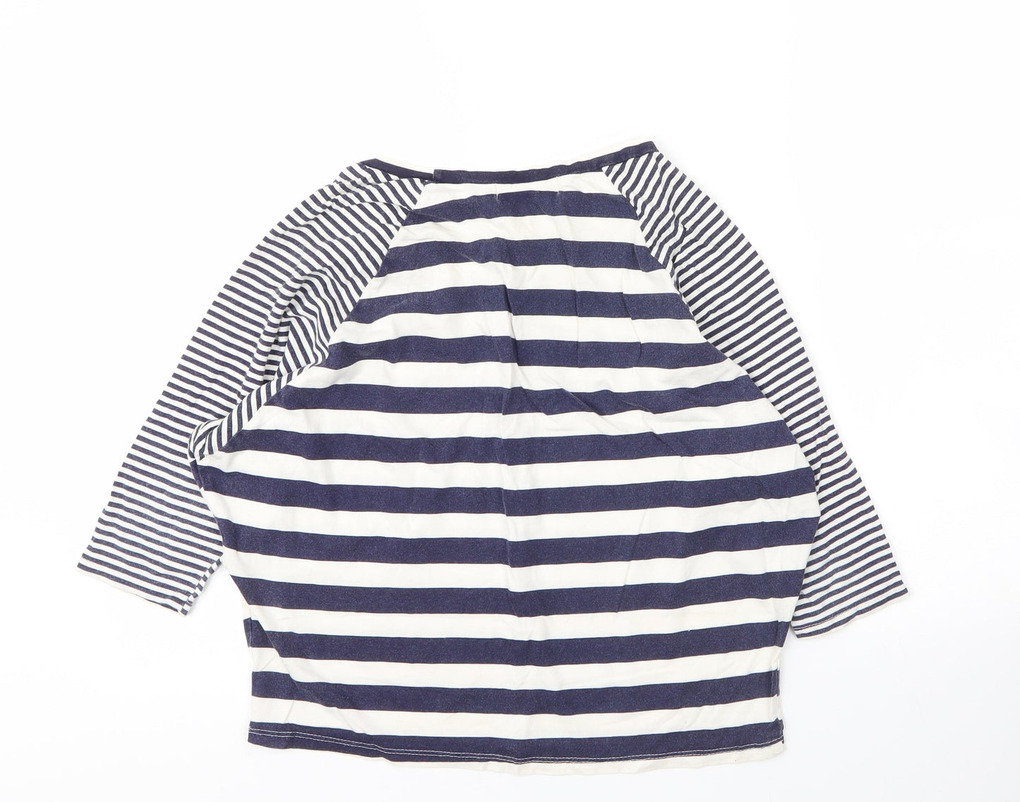 Internationale Womens Blue Striped Cotton Basic T-Shirt Size 8 Round Neck