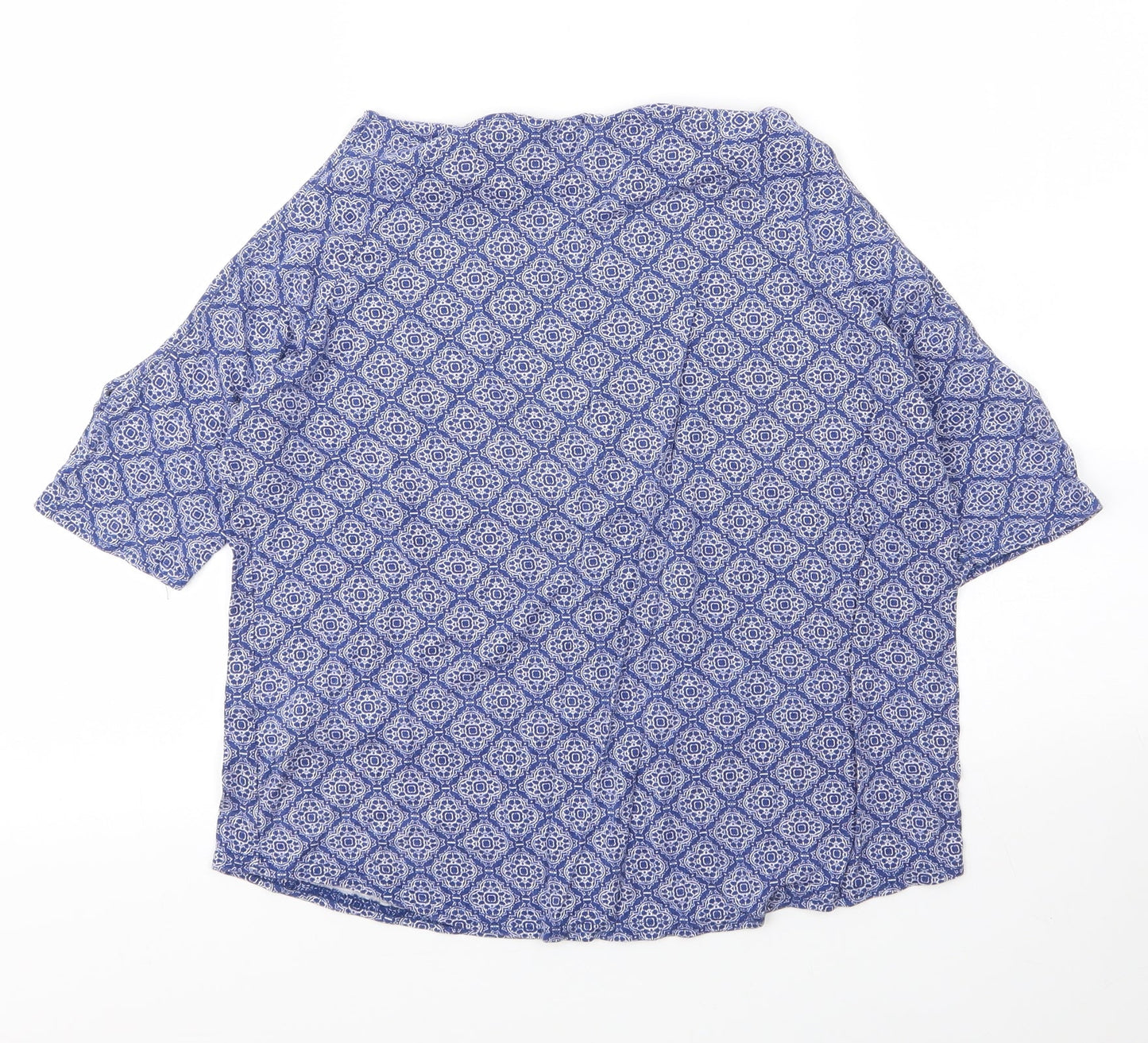 New Look Womens Blue Floral Viscose Basic Blouse Size 8 Round Neck