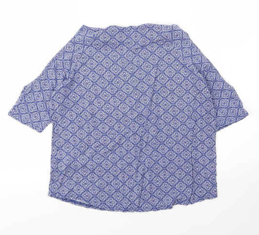New Look Womens Blue Floral Viscose Basic Blouse Size 8 Round Neck