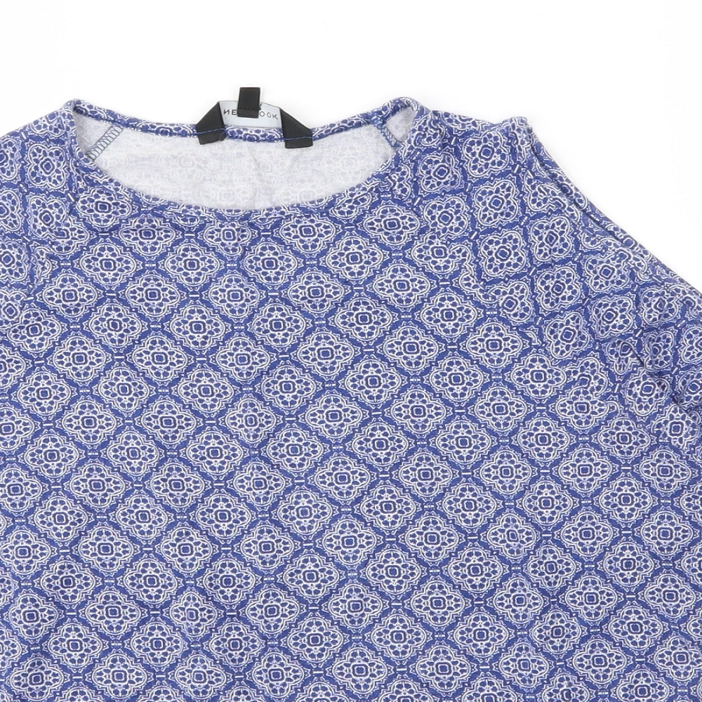 New Look Womens Blue Floral Viscose Basic Blouse Size 8 Round Neck