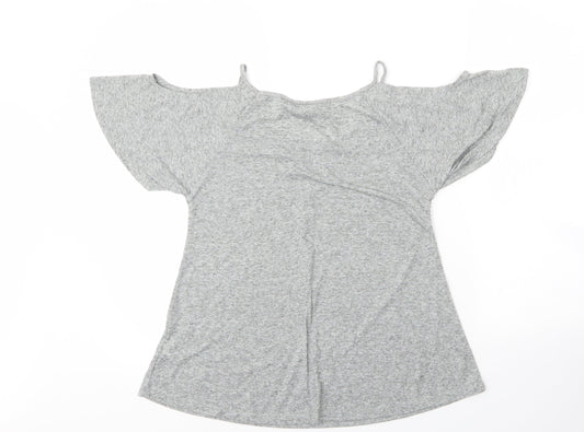 New Look Womens Grey  Polyester Basic Blouse Size 8 Round Neck