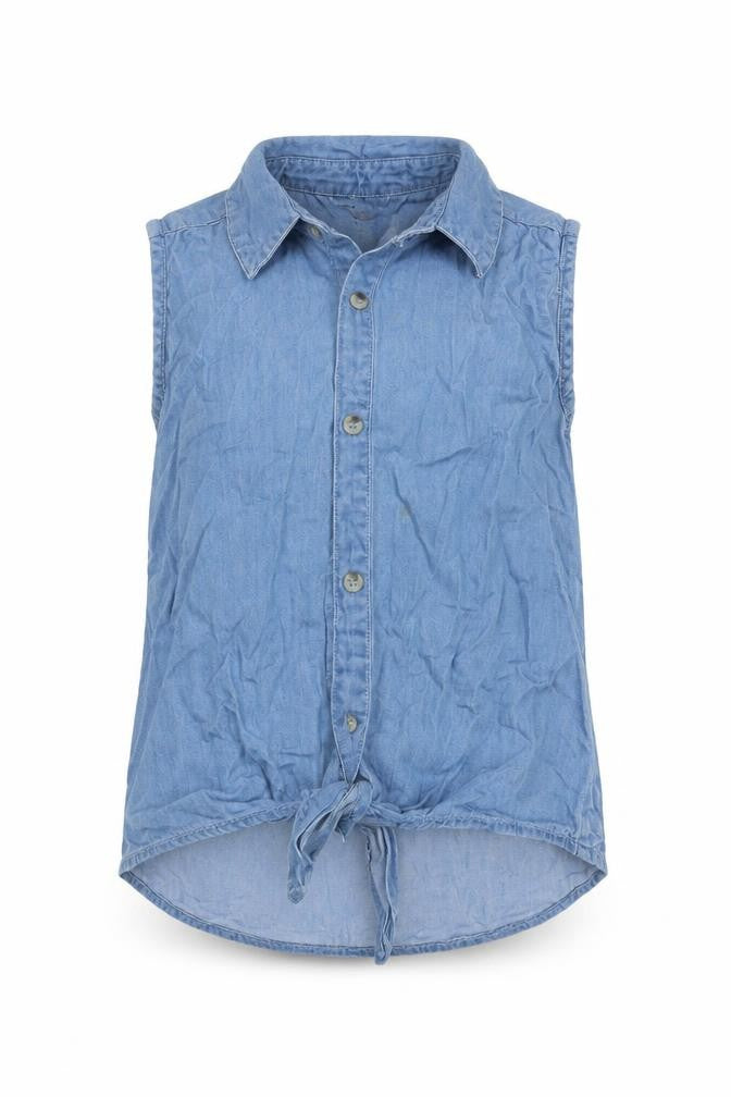 Evie Angel Girls Blue  Cotton Basic Blouse Size 4-5 Years Collared Button - Tie at front