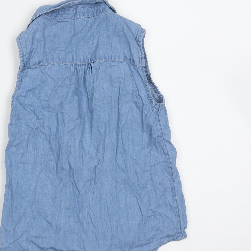 Evie Angel Girls Blue  Cotton Basic Blouse Size 4-5 Years Collared Button - Tie at front