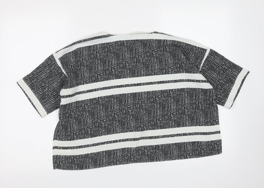 Topshop Womens Black Geometric Polyester Basic T-Shirt Size 6 Round Neck