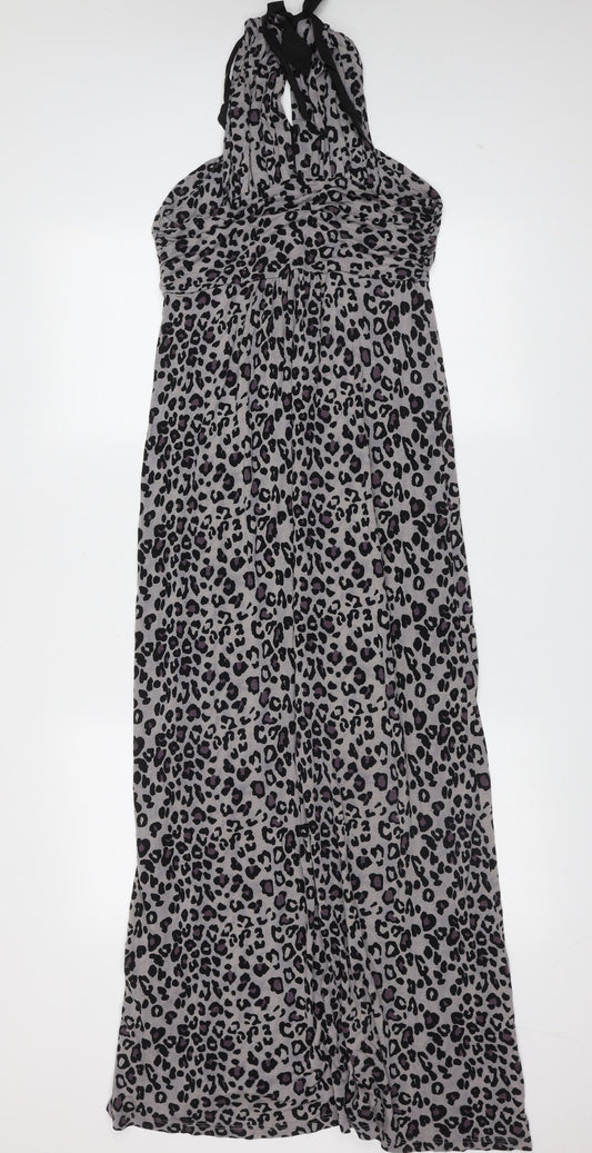 Oasis Womens Grey Animal Print Viscose Maxi  Size S  Round Neck  - beaded