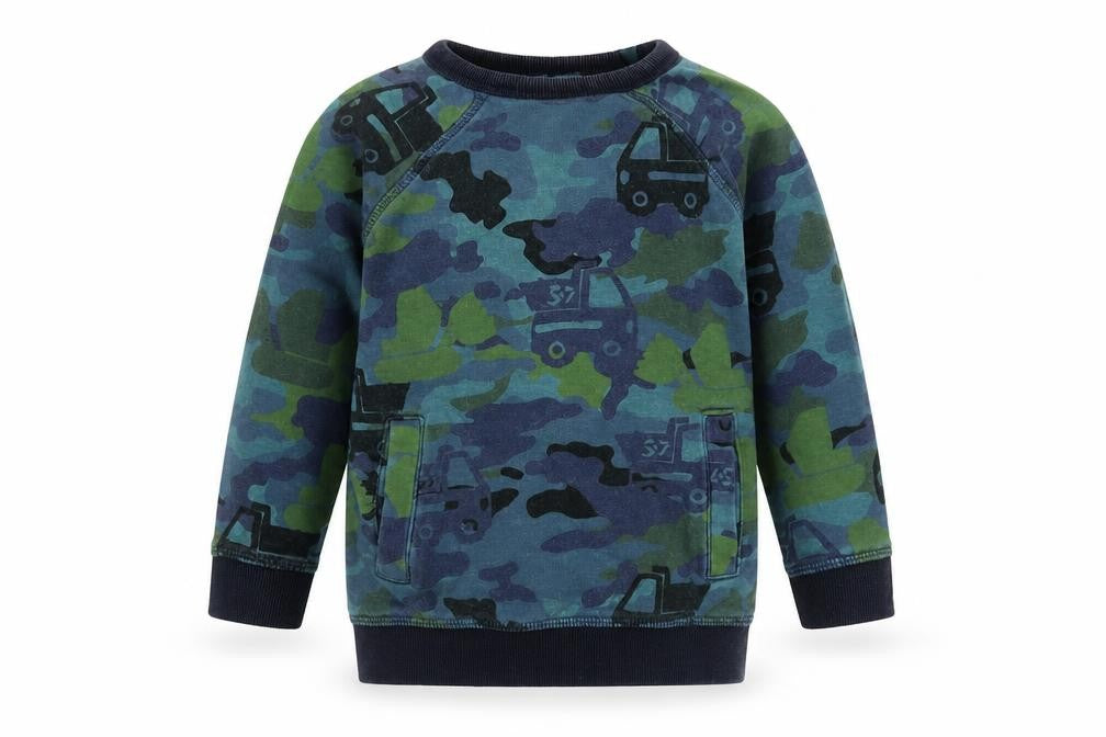 NEXT Boys Blue Camouflage Cotton Pullover Sweatshirt Size 2-3 Years   - trucks