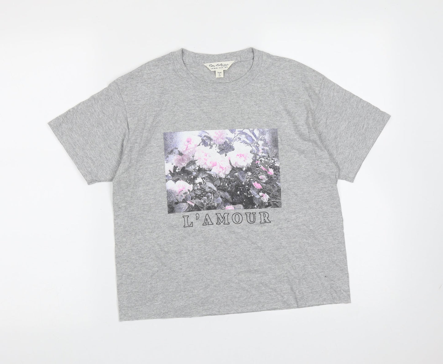 Miss Selfridge Womens Grey  Cotton Basic T-Shirt Size S Round Neck - l'amour