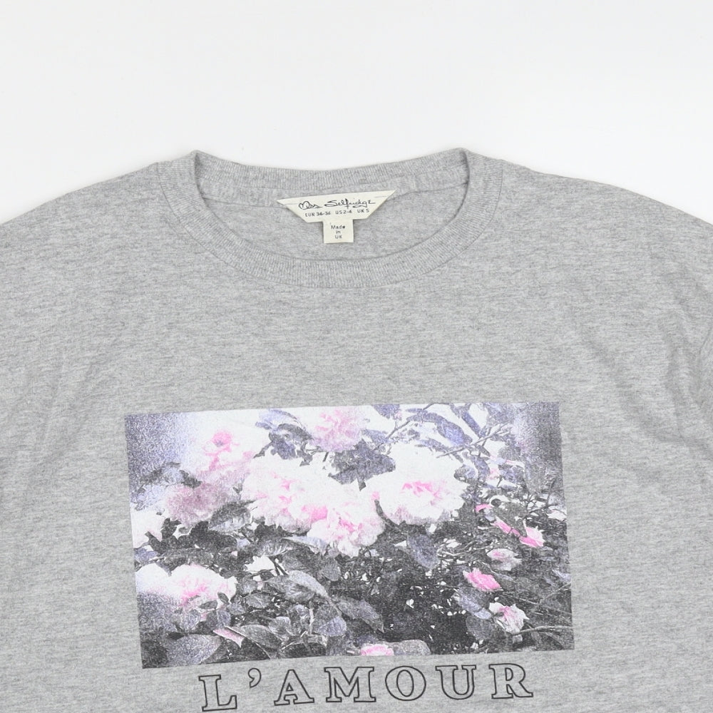Miss Selfridge Womens Grey  Cotton Basic T-Shirt Size S Round Neck - l'amour