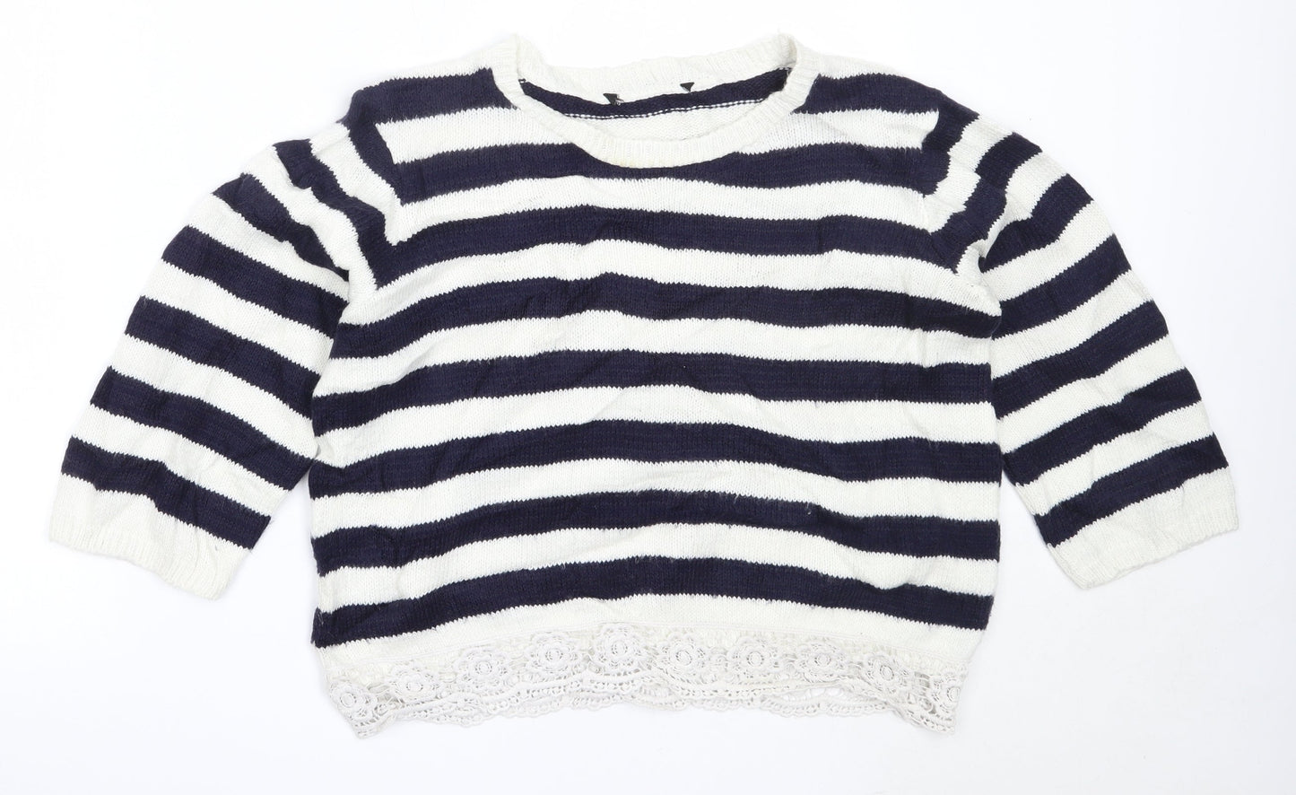 Dorothy Perkins Womens Blue Round Neck Striped Acrylic Pullover Jumper Size 12