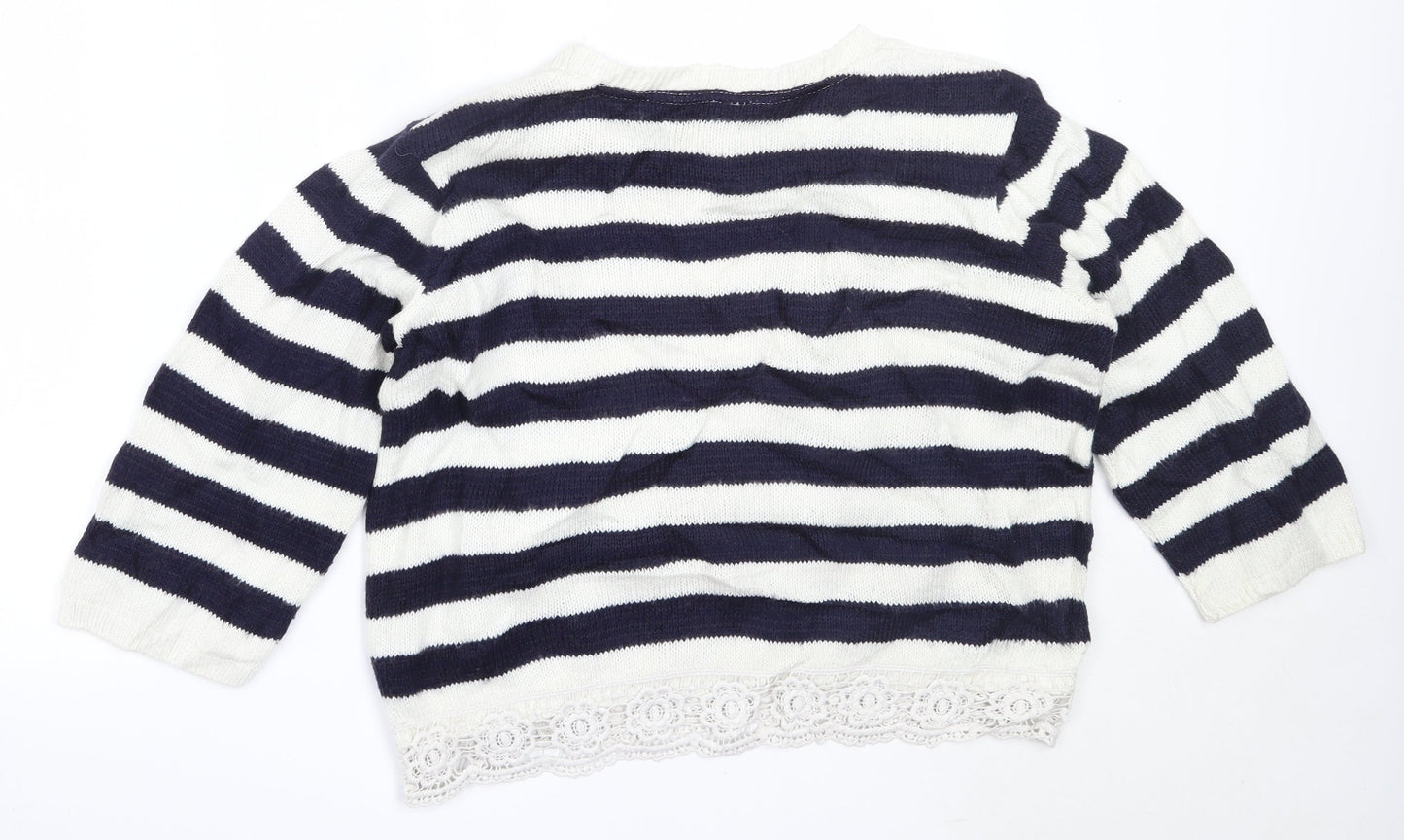 Dorothy Perkins Womens Blue Round Neck Striped Acrylic Pullover Jumper Size 12