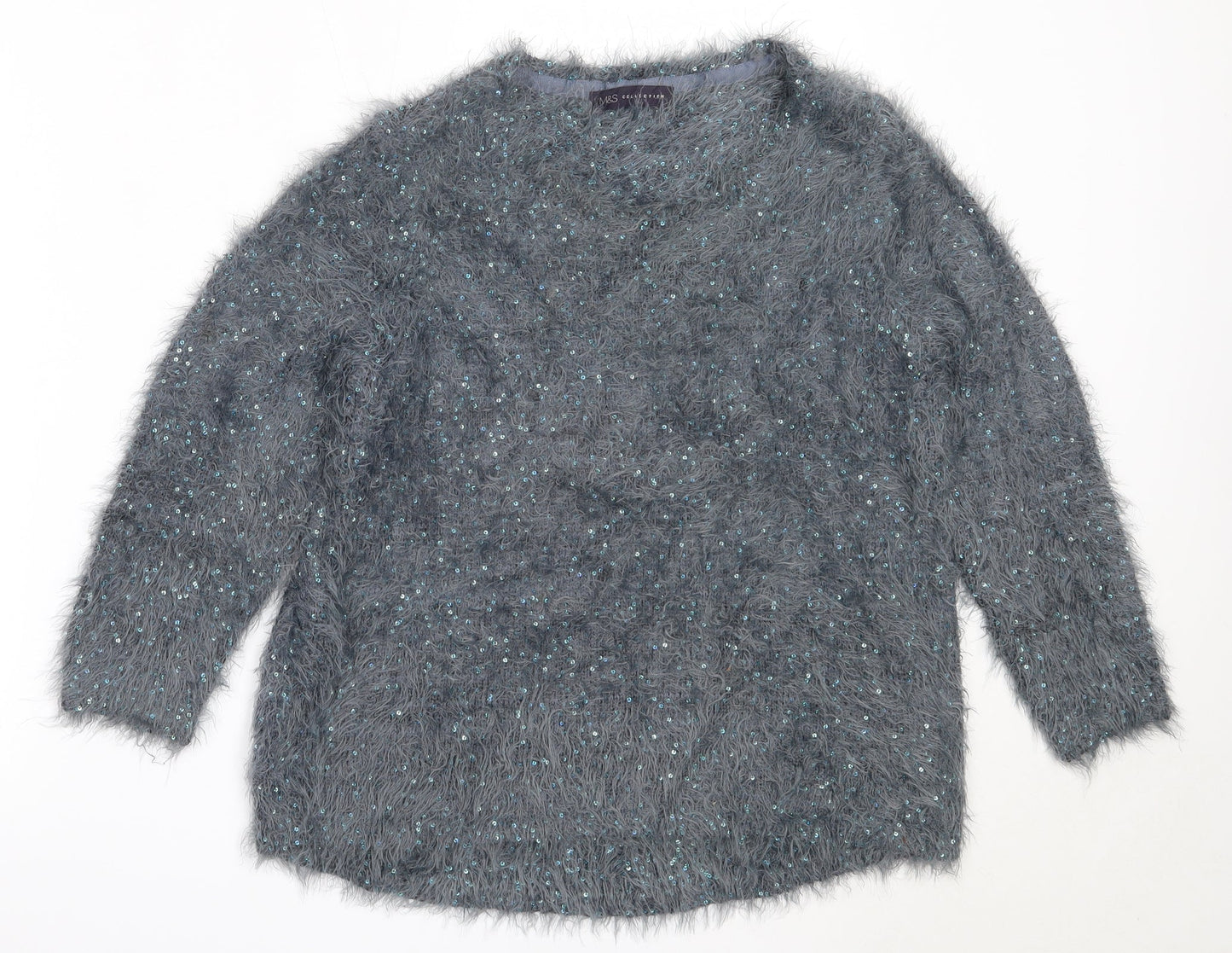 Marks and Spencer Womens Blue Round Neck  Polyester Pullover Jumper Size 8