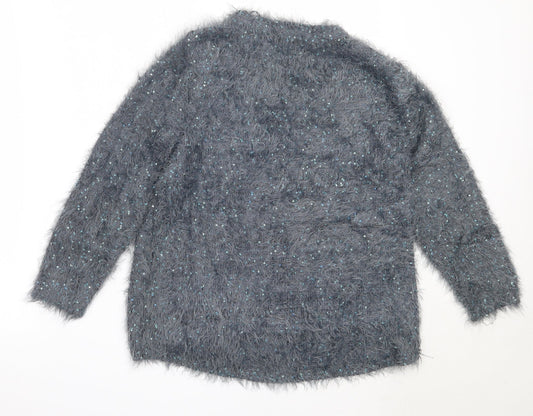 Marks and Spencer Womens Blue Round Neck  Polyester Pullover Jumper Size 8