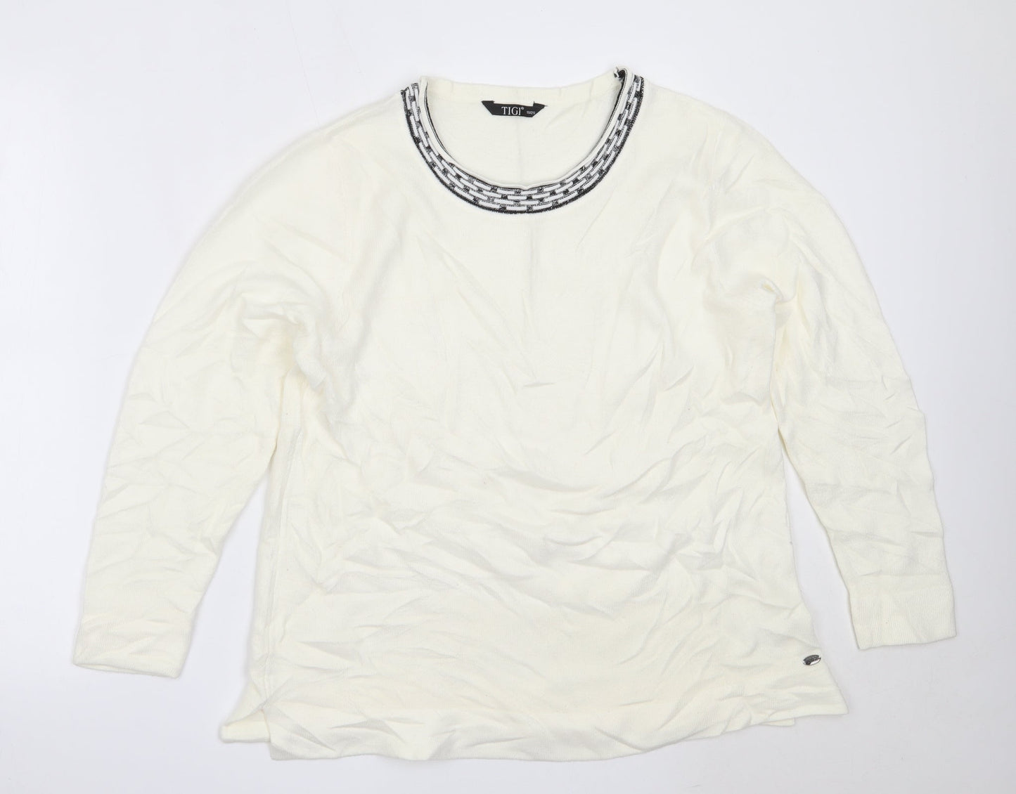 TIGI Womens Ivory Round Neck  Acrylic Pullover Jumper Size 18