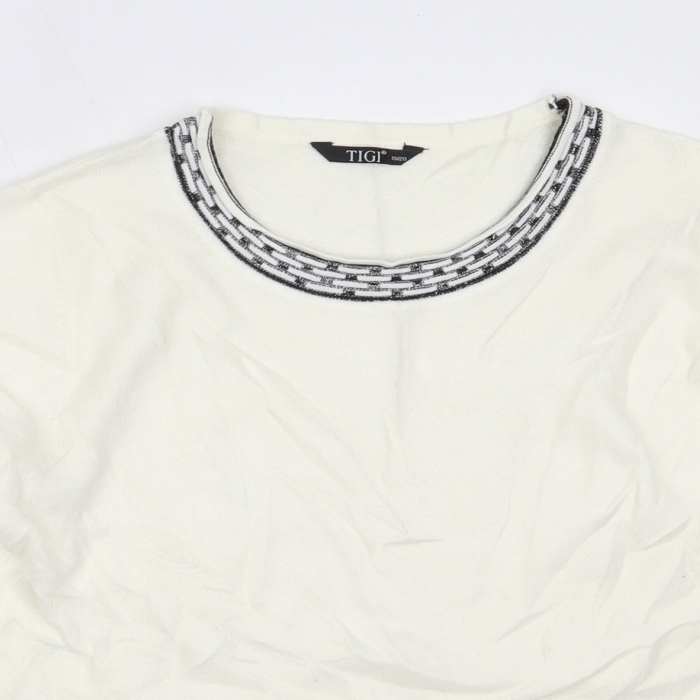 TIGI Womens Ivory Round Neck  Acrylic Pullover Jumper Size 18