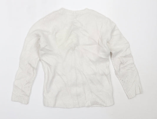 M&Co Girls White Round Neck  Polyester Pullover Jumper Size 7-8 Years