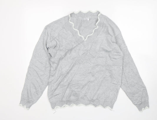 MissLook Womens Grey V-Neck  Cotton Pullover Jumper Size M