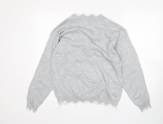 MissLook Womens Grey V-Neck  Cotton Pullover Jumper Size M