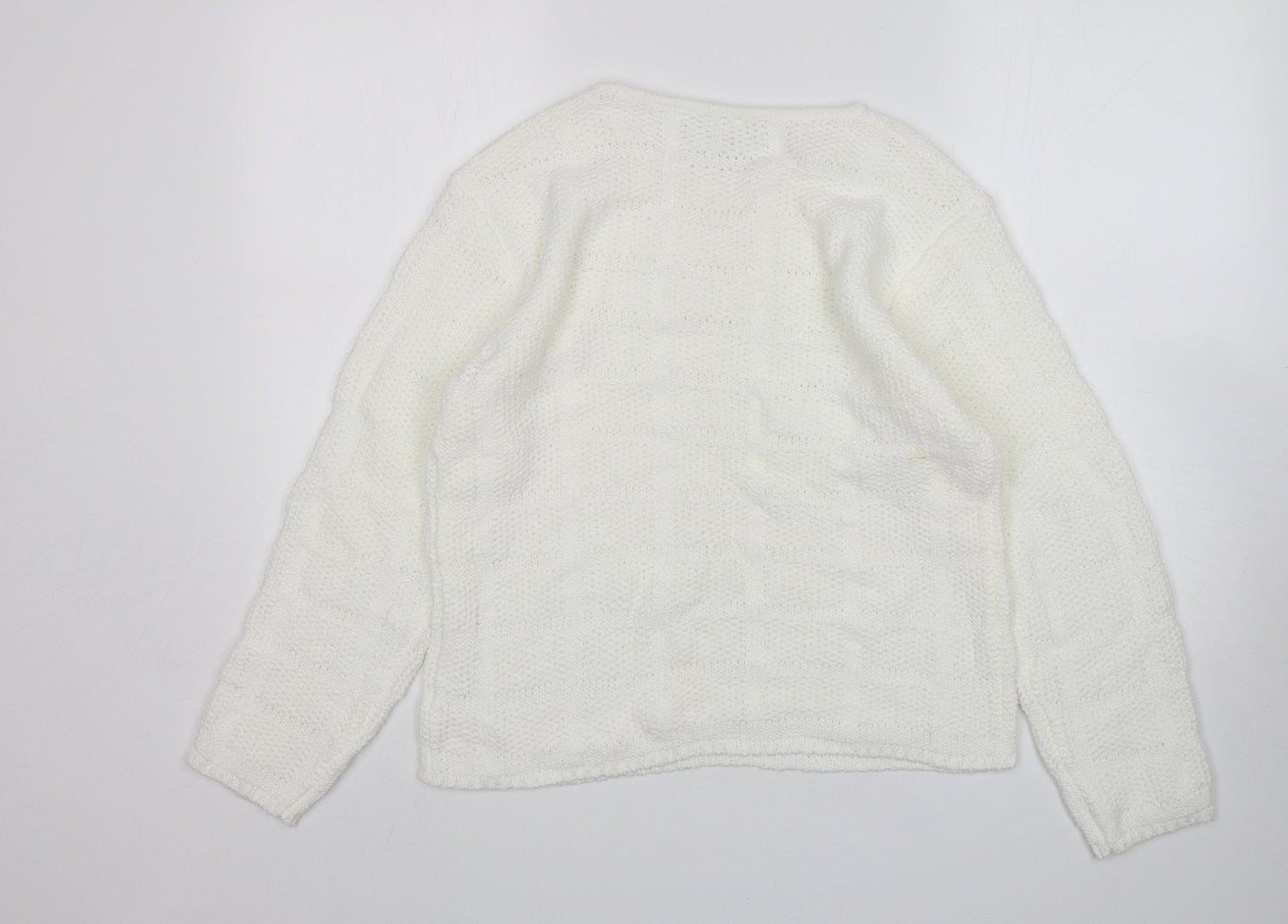 Para Womens White Round Neck  Acrylic Pullover Jumper Size L