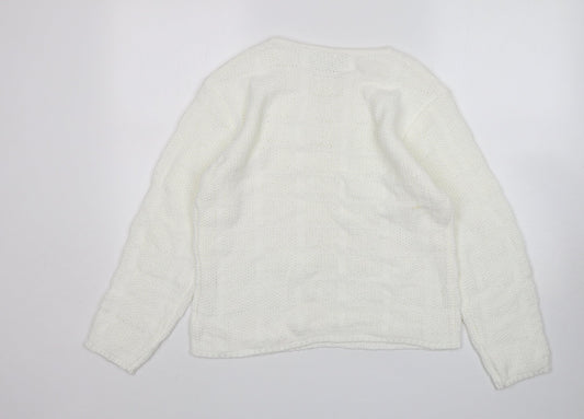 Para Womens White Round Neck  Acrylic Pullover Jumper Size L